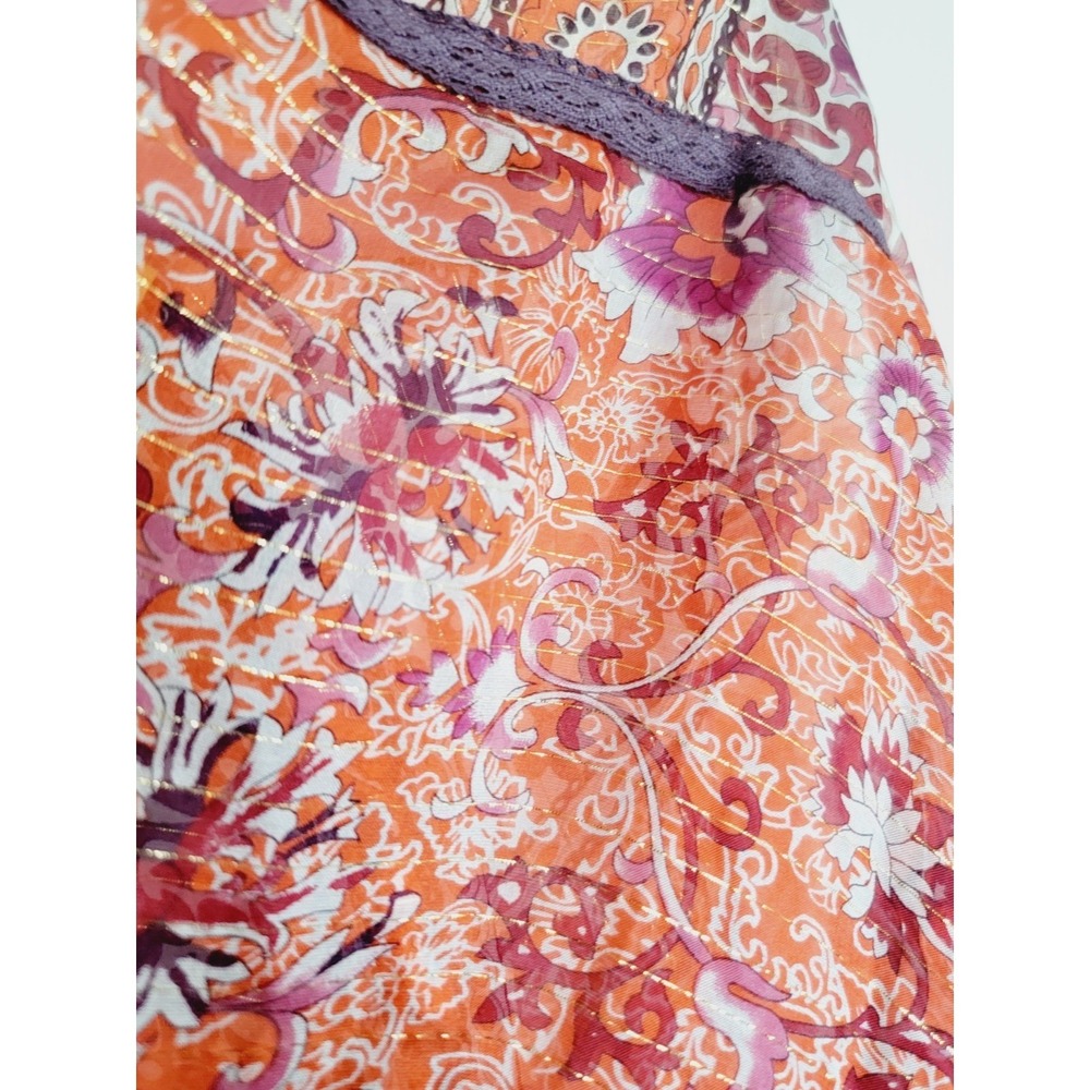Maeve Anthropologie S Silk Paisley Metallic Stripe Blouse Orange Purple Small‎ - Picture 5 of 15